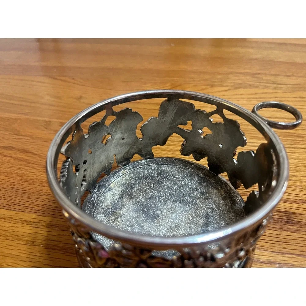 Vintage Silver plate Wine bottle Coaster Holder Grape/Leaves Pattern